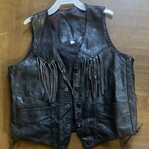 Kids Black Leather Vest with Fringe and Durango Bull Art on the back!
